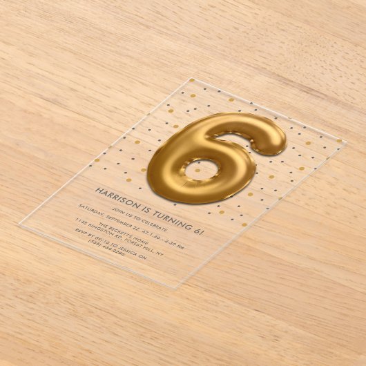 Moderne goudballon, 6 oktober acryl uitnodigingen (Laagn)