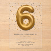 Moderne goudballon, 6 oktober acryl uitnodigingen (Voorkant)