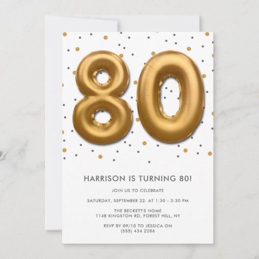 Moderne goudballon 80e verjaardag kaart (Voorkant)