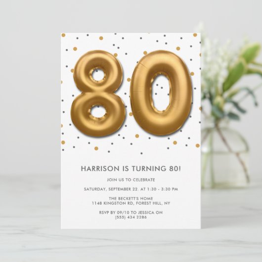 Moderne goudballon 80e verjaardag kaart (Staand voorkant)