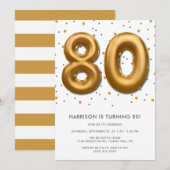 Moderne goudballon 80e verjaardag kaart (Voorkant / Achterkant)