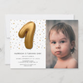 Moderne goudballon, eerste verjaardag Foto Kaart (Voorkant)