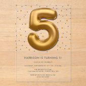 Moderne goudballon van de goudmijn 5e verjaardag acryl uitnodigingen (Voorkant)