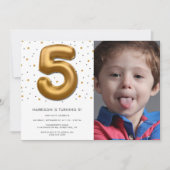 Moderne goudballon, vijfde verjaardag Foto Kaart (Voorkant)