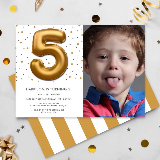 Moderne goudballon, vijfde verjaardag Foto Kaart