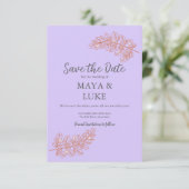 Moderne Goudblad Violet Save The Date (Staand voorkant)