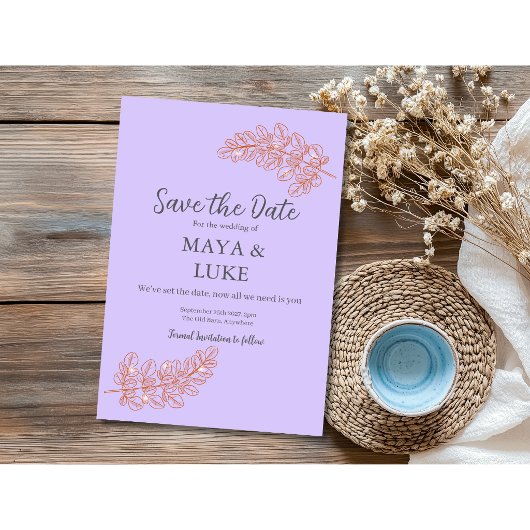 Moderne Goudblad Violet Save The Date