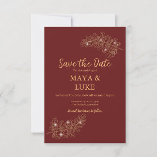 Moderne goudbladeren Bourgondië Save The Date