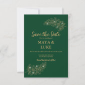 Moderne goudbladeren Smaragd Save The Date (Voorkant)