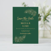 Moderne goudbladeren Smaragd Save The Date (Staand voorkant)