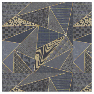 Moderne goudblauwe driehoeken Geometrisch patroon Stof