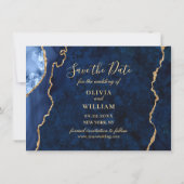 Moderne goudblauwe marmer Agate FOTO Weddenschap S Save The Date (Achterkant)