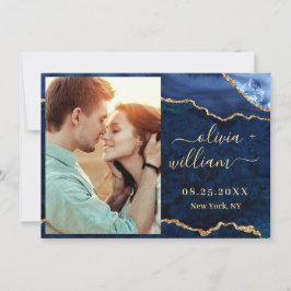 Moderne goudblauwe marmer Agate FOTO Weddenschap S Save The Date