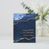 Moderne goudblauwe marmer Agate Weddenschap Dank j Briefkaart (Staand voorkant)