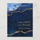 Moderne goudblauwe marmer Agate Weddenschap Dank j Briefkaart (Voorkant)