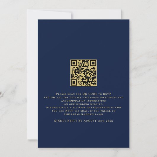 Moderne goudbloemen QR Code Weddenschap Kaart (Achterkant)