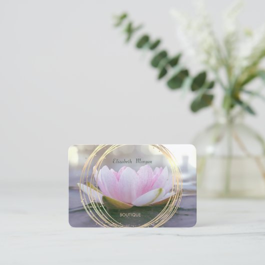 Moderne goudcirkels roze Lotus Visitekaartje (Staand voorkant)