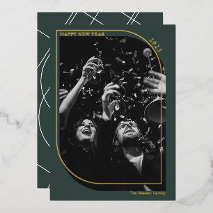 Moderne gouddeklaag, nieuw jaar, foto groen folie feestdagenkaart