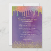 Moderne gouddiamanten regenboogschijven Quinceañer Kaart (Voorkant)