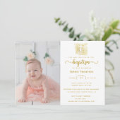 Moderne goudduif Cross Religieuze Baptisme Foto Kaart (Staand voorkant)