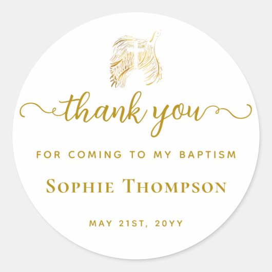 Moderne goudduif White Cross Dank u Ronde Sticker (Voorkant)