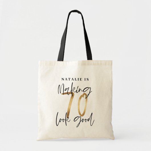 Moderne gouden 70ste verjaardag gepersonaliseerde tote bag (Voorkant)
