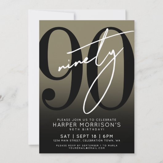 Moderne gouden 90e verjaardag uitnodiging (Voorkant)
