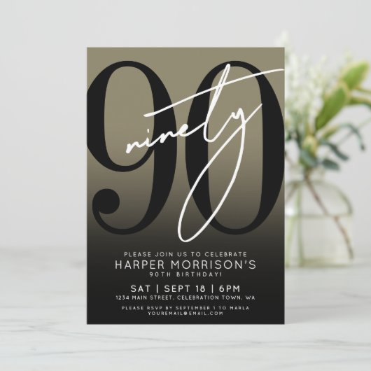 Moderne gouden 90e verjaardag uitnodiging (Staand voorkant)