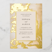 Moderne gouden Abstracte Waterverf bruiloft Folie Uitnodiging (Voorkant)