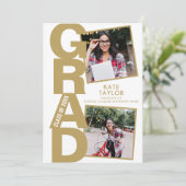 Moderne gouden afstudeerfeest 3 foto kaart (Staand voorkant)