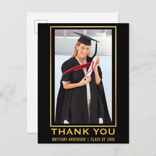 Moderne Gouden Afstudeerfoto Bedankt Briefkaart (Voorkant / Achterkant)