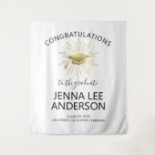 Moderne gouden afstudeerhoed met stralenkrans wandkleed (Voorkant)