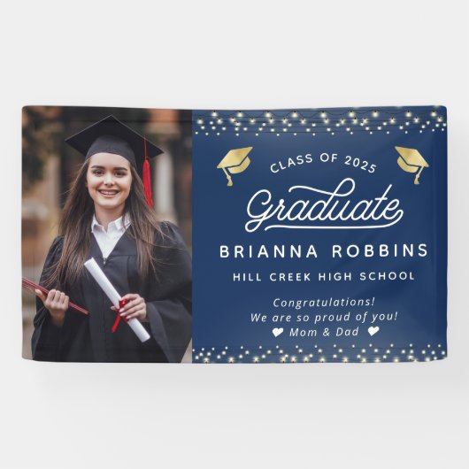 Moderne gouden Afstuderen met elegant script - fot Spandoek (Horizontaal)