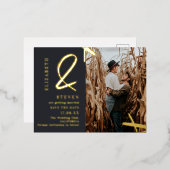 Moderne gouden ampersand fotobruiloft met behoud v folie uitnodiging briefkaart (Voorkant / Achterkant)