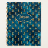 Moderne gouden ananas Blauwgroen blauw Personalise Planner (Voorkant)