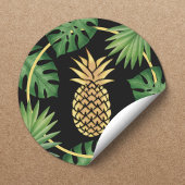 Moderne Gouden Ananas Tropische Bladeren Spa Salon Ronde Sticker
