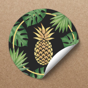 Moderne Gouden Ananas Tropische Bladeren Spa Salon Ronde Sticker