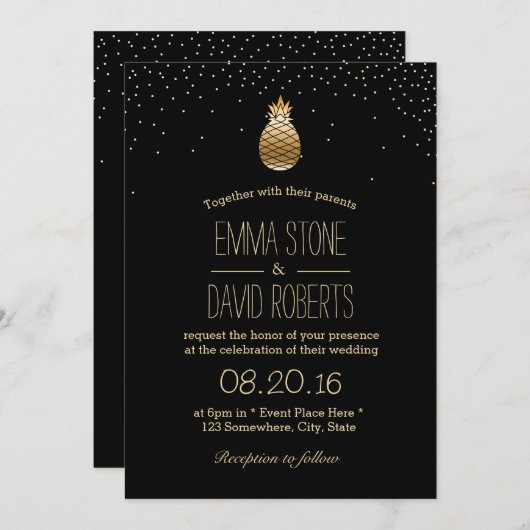 Moderne gouden ananassen en Confetti Stippen bruil Kaart (Voorkant / Achterkant)
