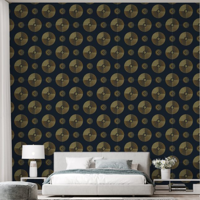 Moderne Gouden Art Deco Cirkels Behang (Slaapkamer)