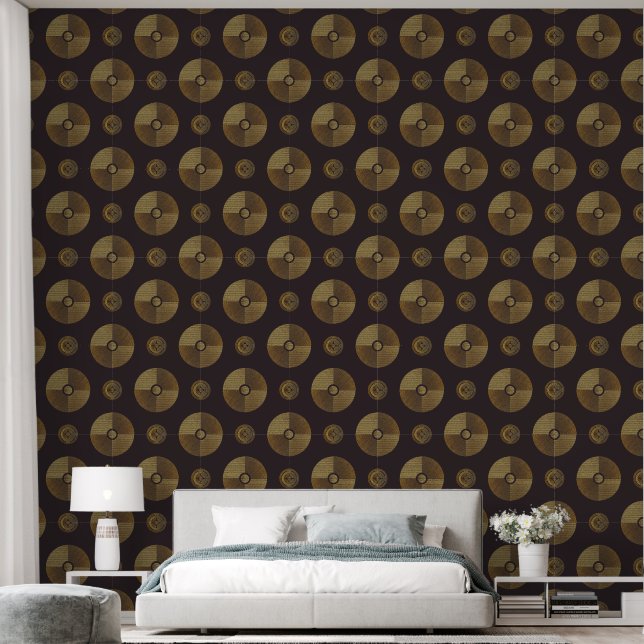 Moderne Gouden Art Deco Cirkels Behang (Slaapkamer)