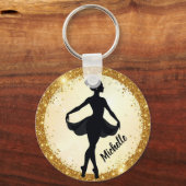 Moderne Gouden Ballerina Balletdans Gepersonalisee Sleutelhanger (Achterkant)
