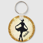 Moderne Gouden Ballerina Balletdans Gepersonalisee Sleutelhanger (Achterkant)