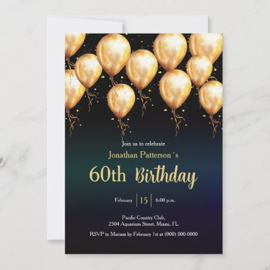 Moderne Gouden Ballon 60e Verjaardagsfeest Kaart (Voorkant)