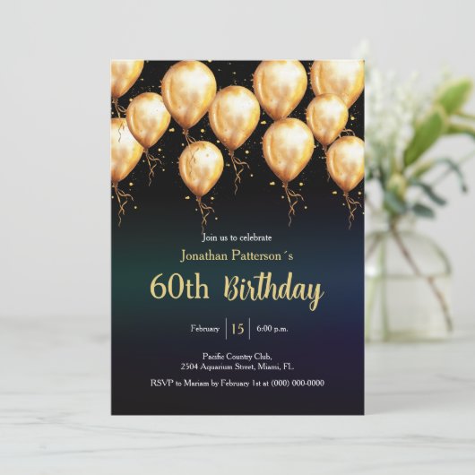 Moderne Gouden Ballon 60e Verjaardagsfeest Kaart (Staand voorkant)