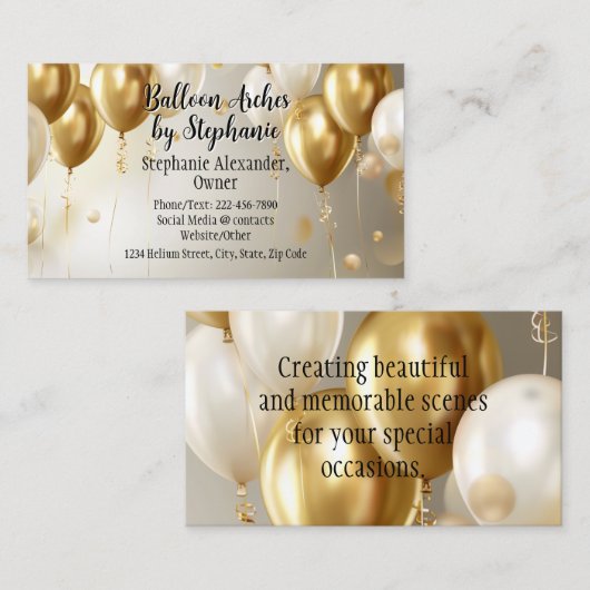 Moderne Gouden Ballon Boog Artiest Party Planner Visitekaartje (Voorkant / Achterkant)