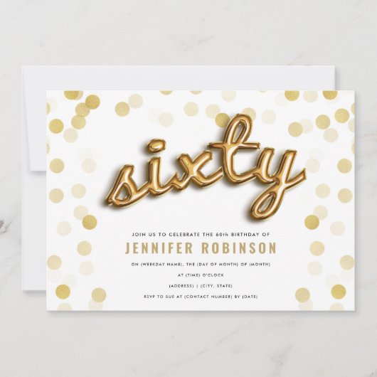 Moderne Gouden Ballonnen Glitter 60e Verjaardag Kaart (Voorkant)