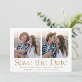 Moderne gouden belettering 2 foto save the date (Staand voorkant)