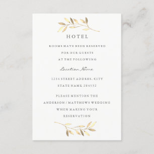 Moderne Gouden Blad Bruiloft Hotel Accommodatie Informatiekaartje