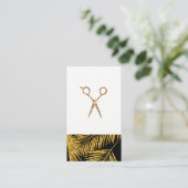 Moderne gouden blad stijl schaar afsprakenkaartje (Staand voorkant)