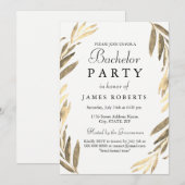Moderne gouden blad vrijgezellenfeest uitnodiging (Voorkant / Achterkant)